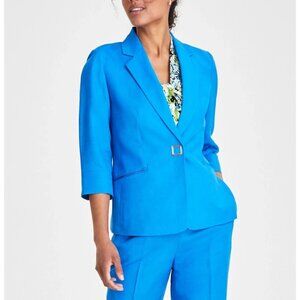 Kasper Women's Linen-Blend Notched-Collar 3/4-Sleeve Jacket Blue Size 10